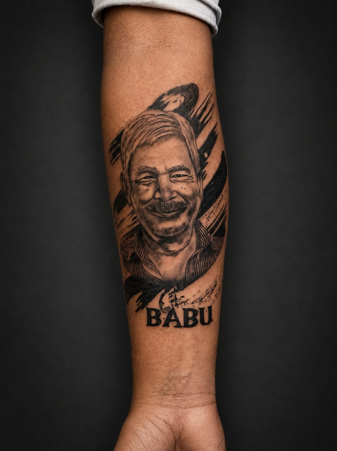 Custom Portrait Realism Babu Tattoo Design